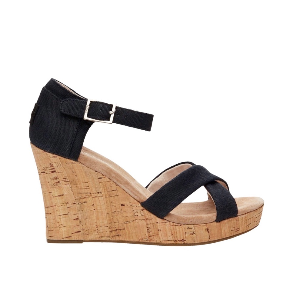 TOMS Women's Sierra Strappy Canvas Wedge Buckle Heels